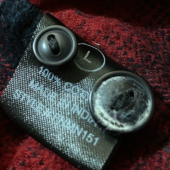 Buffalo Plaid Flannel Shirt Jacket Hooded Heavy Cotton L Red Outdoor Hiking Camp - Picture 8 of 8